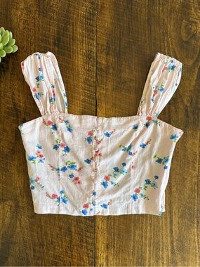 Forever 21 | Linen Blend Pastel Coquette Floral Crop Top, Size S